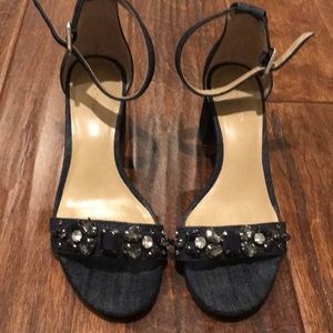 Ann Taylor Ireland Denim Stone Block Heel Sandals